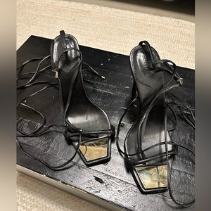 Schutz Ankle Wrap Heels - Black - Size 10
